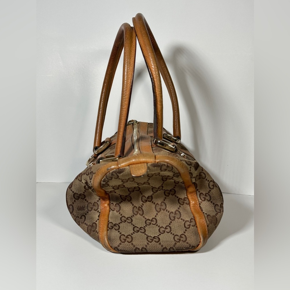 GUCCI Mini Boston Bag Abby GG Canvas BRW Distressed Designer Hand Bag Authentic - Picture 7 of 16